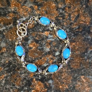 Blue and Silver Classic Bracelet with Turquoise Stones